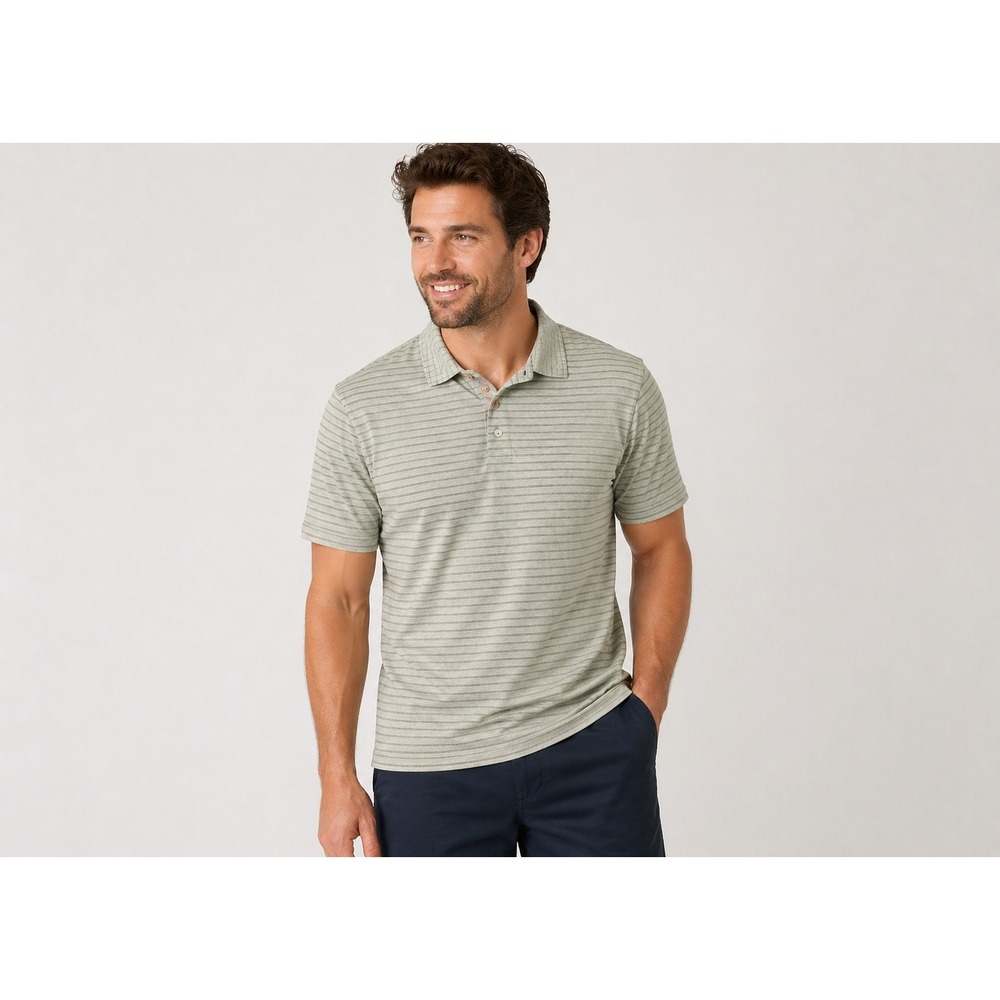 Peter Millar Mens Large Striped Performance Polo Shirt Light Green Grey Stretch
